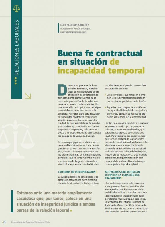 Buena fe contractual en situación de incapacidad temporal