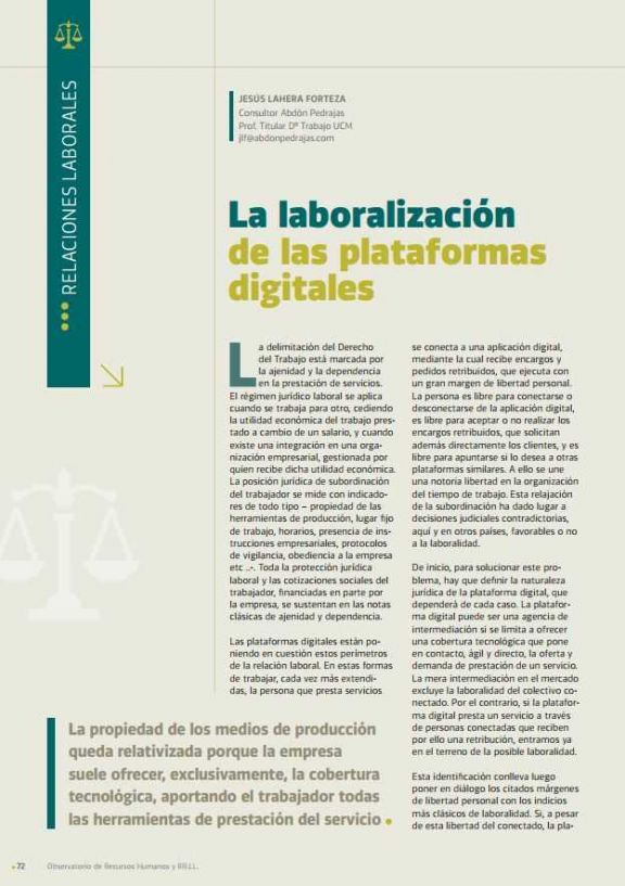 La laboralización de las plataformas digitales