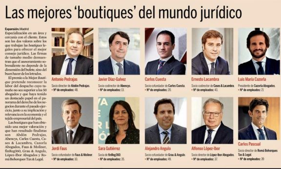 V Edición Premios Jurídicos Expansión.- Abdón Pedrajas mejor Boutique Legal de España 2020.