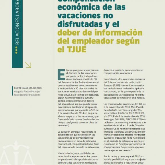 Compensación económica de las vacaciones no disfrutadas y el deber de información del empleador según el TJUE