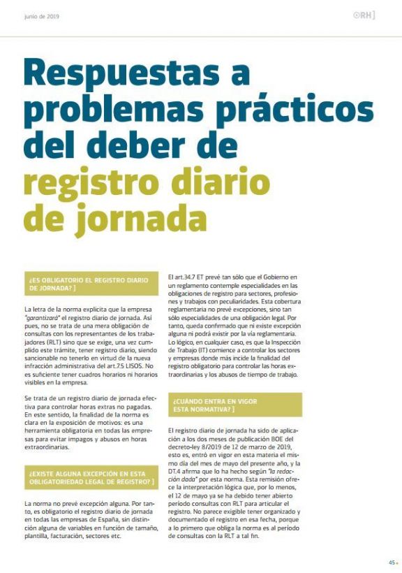 Respuestas a problemas prácticos del deber de registro diario de jornada