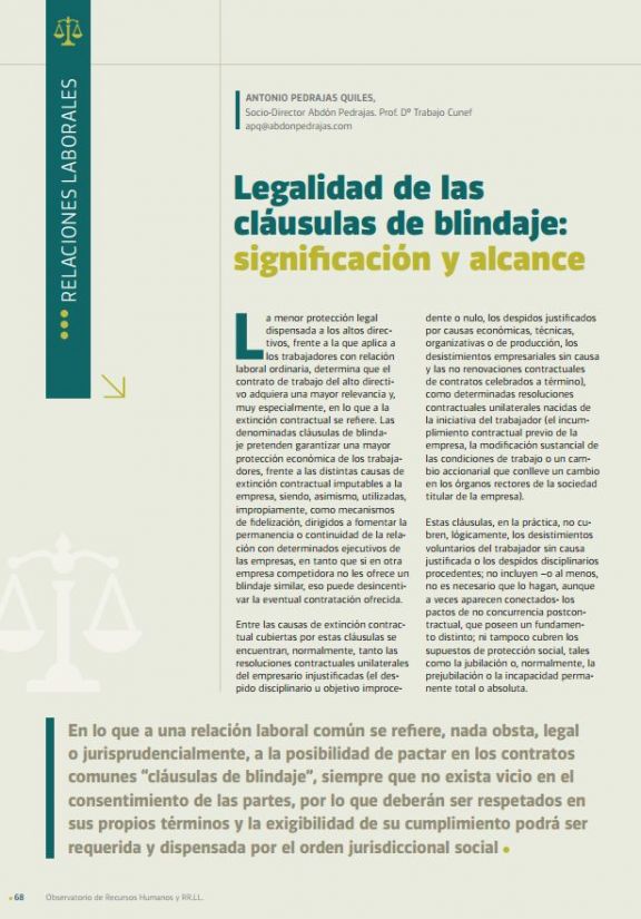 Legalidad de las cláusulas de blindaje: significación y alcance