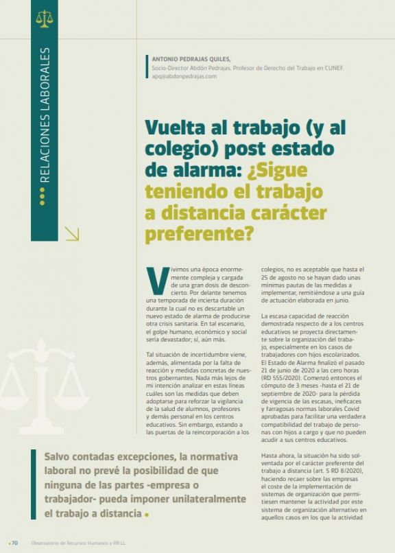 Vuelta al trabajo (y al colegio) post estado de alarma: ¿Sigue teniendo el trabajo a distancia carácter preferente?