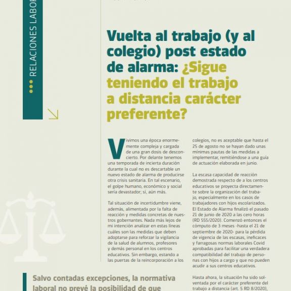 Vuelta al trabajo (y al colegio) post estado de alarma: ¿Sigue teniendo el trabajo a distancia carácter preferente?